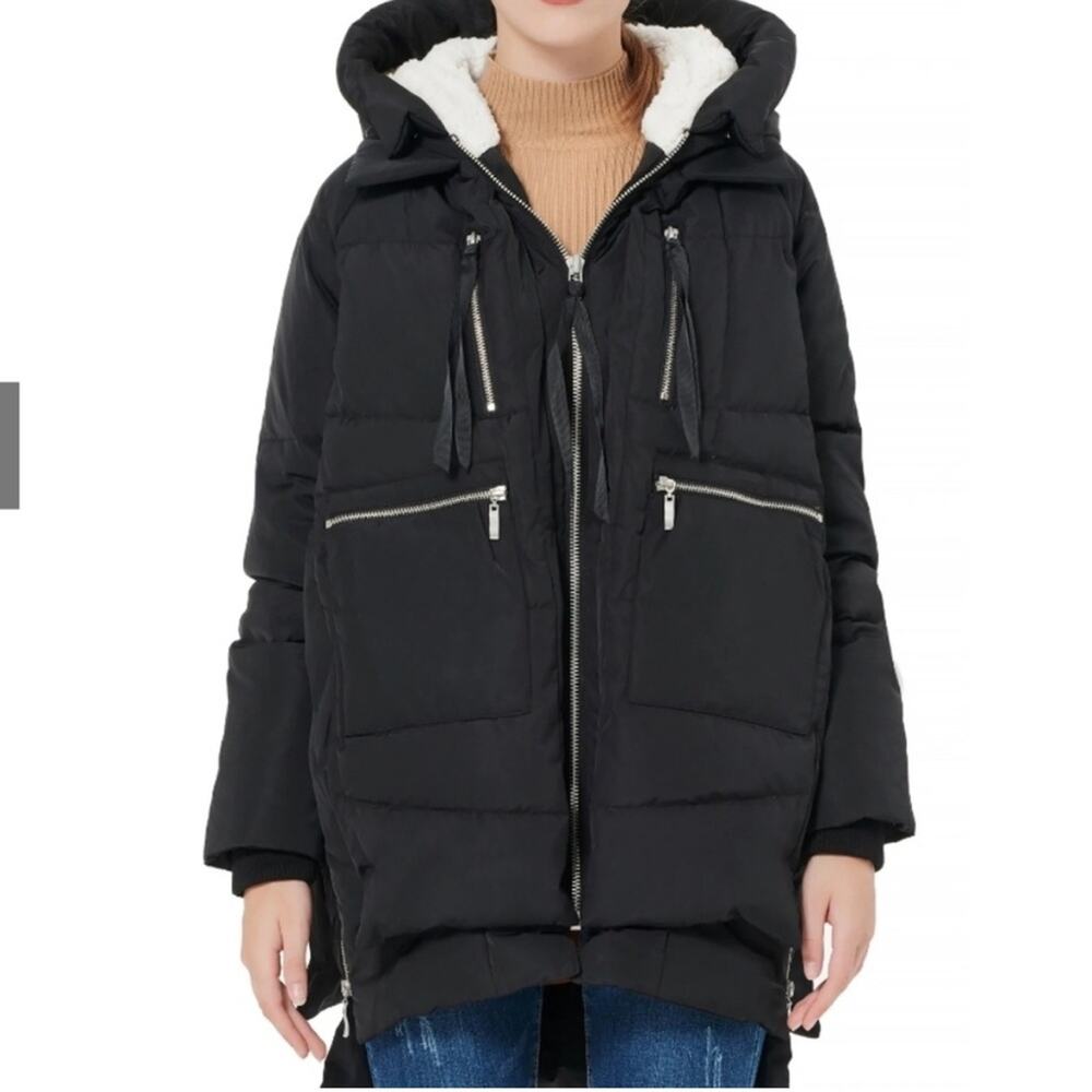 Orolay Thicken Down Puffer Hooded Jacket Black Winter Snow Coat Sz XS